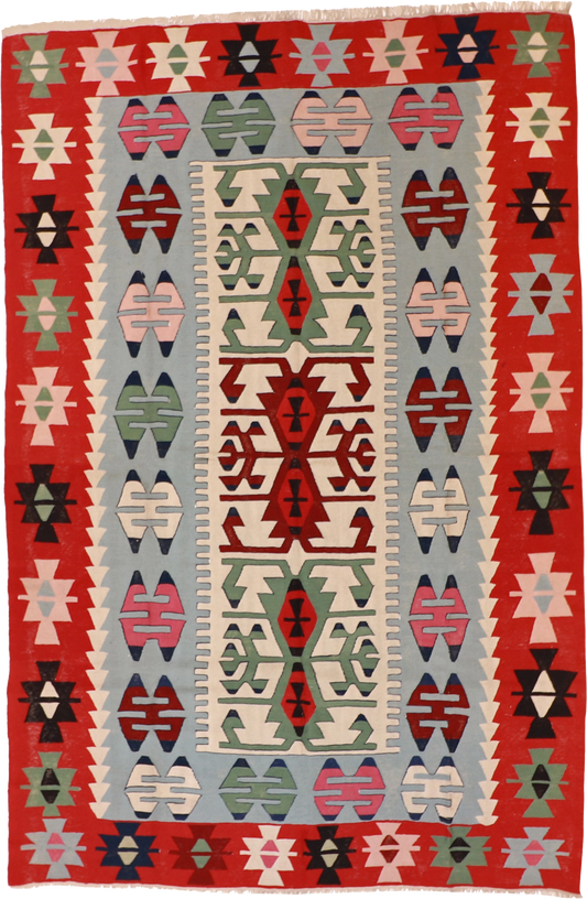 W 7.3 L 11.1 Kilim 100% Wool Hand-Woven Geometric Design - 7259