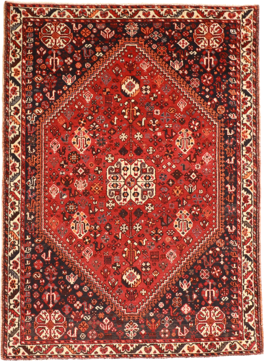 W 5 L 7.2 Shiraz S. Antique 100% Wool Hand-Woven Medallion Design - 7349