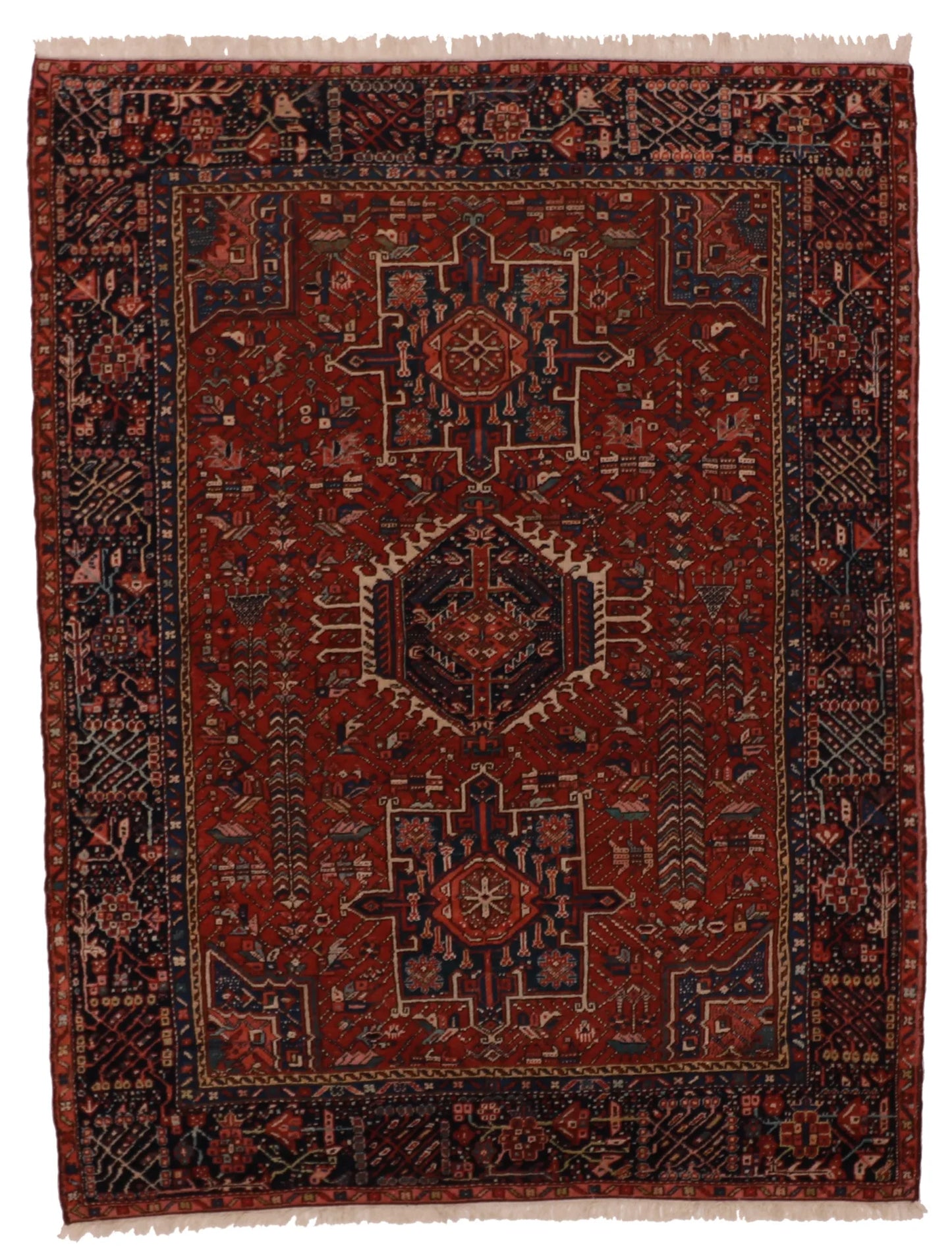 W 4.8 L 6.1 Karajeh Antique 100% Wool Hand-Woven Medallion Design - 7397