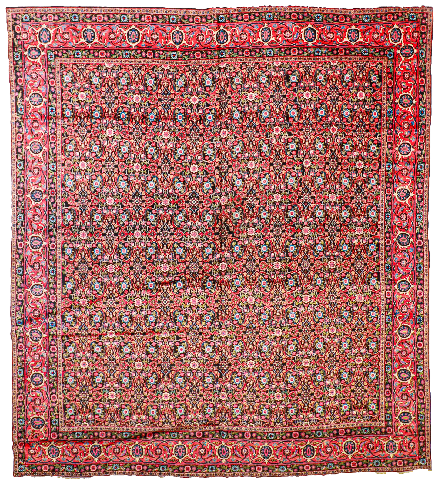 W 12.8 - L 14.3 - Yazd Fine All Over Rectangle - Finest Hand-Knotted Quality Wool - 7639