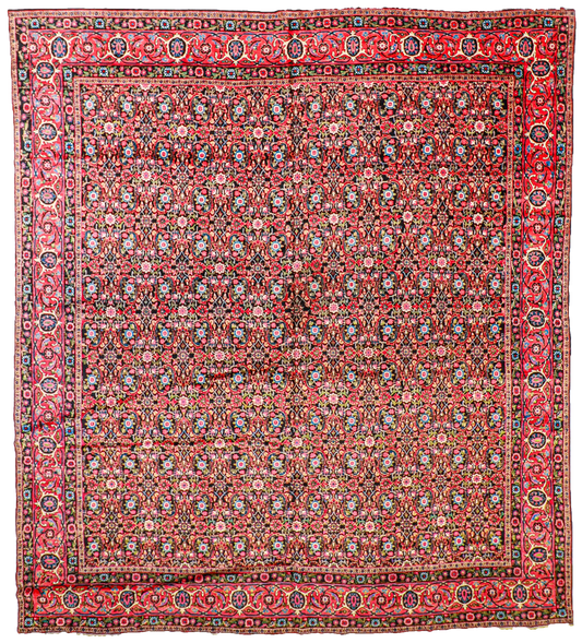 W 12.8 - L 14.3 - Yazd Fine All Over Rectangle - Finest Hand-Knotted Quality Wool - 7639