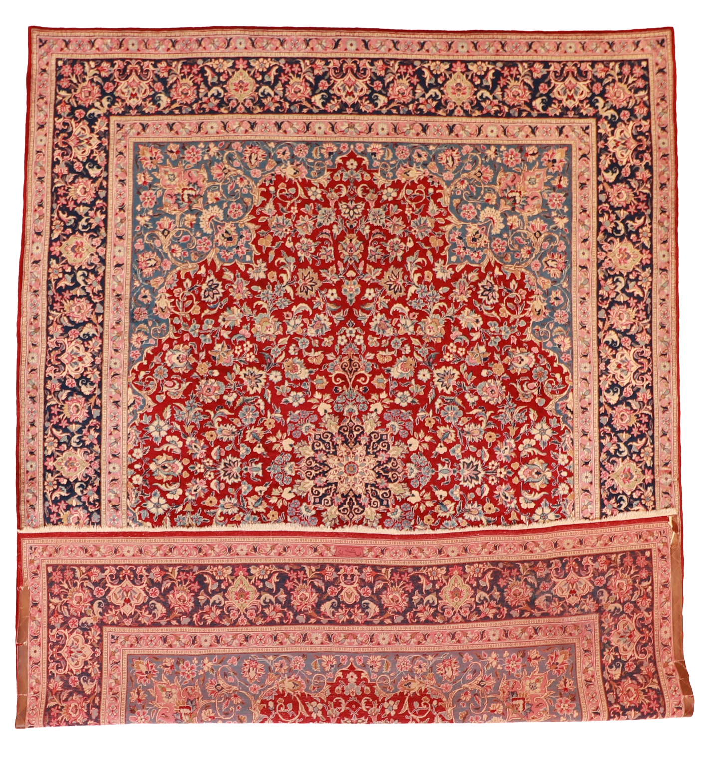 W 8.10 L 11.11 Isfhan Vintage 100% Wool Hand-Woven Floral Design - 7943