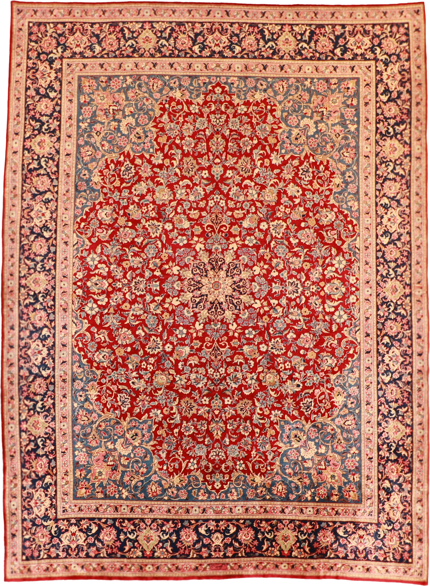 W 8.10 L 11.11 Isfhan Vintage 100% Wool Hand-Woven Floral Design - 7943