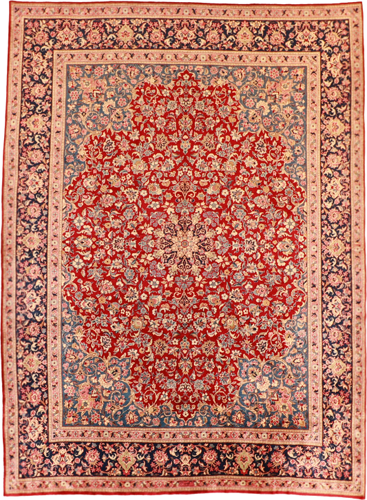 W 8.10 L 11.11 Isfhan Vintage 100% Wool Hand-Woven Floral Design - 7943