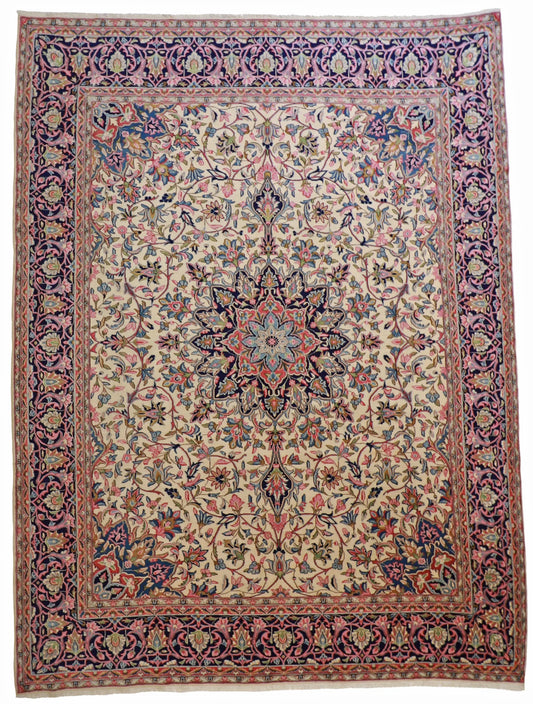 W 9 L 12 Kerman 100% Silk Hand-Woven Floral Design - 7944