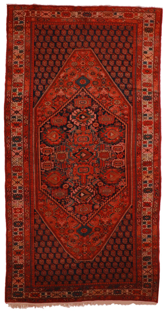 W 7 - L 13.2 - Malayer Fine Geometric Rectangle - Finest Hand-Knotted Quality Wool - 8023