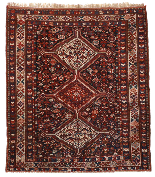 5 x 6 - Qashqai Wool Traditional Rectangle - Finest Hand-Knotted Quality Wool — 8040