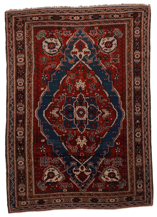 W 4.10 L 6.7 Caucasian Antique 100% Wool Hand-Woven All-Over Design - 8063