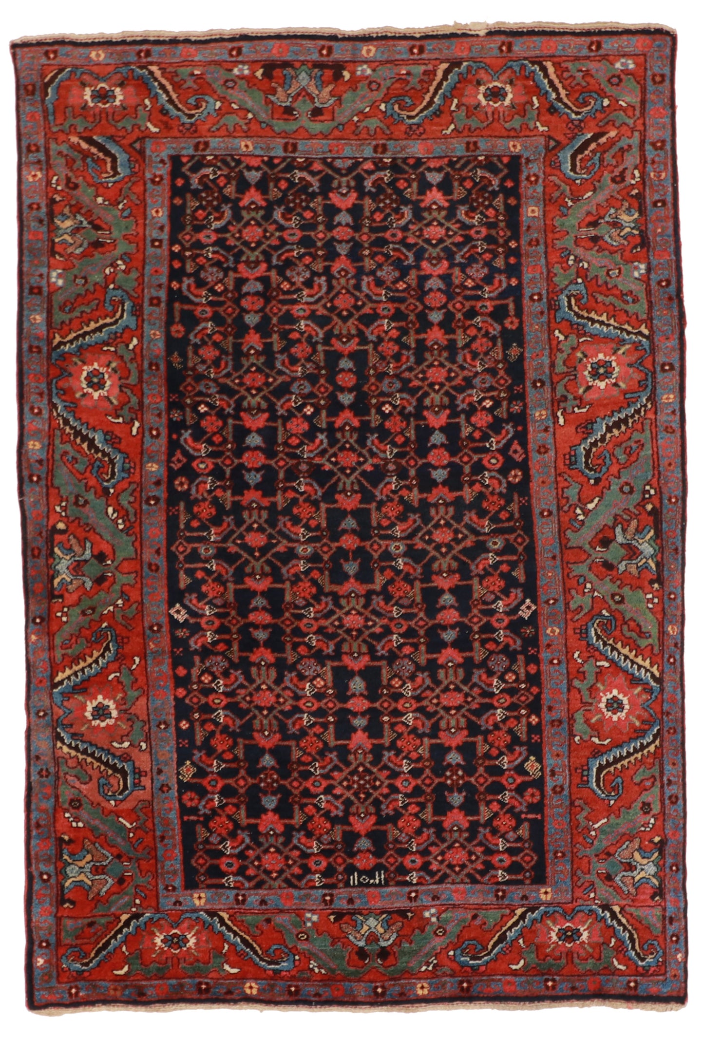 W 4.6 L 6.7 Bijar Antique 100% Wool Hand-Woven All-Over Design - 8065