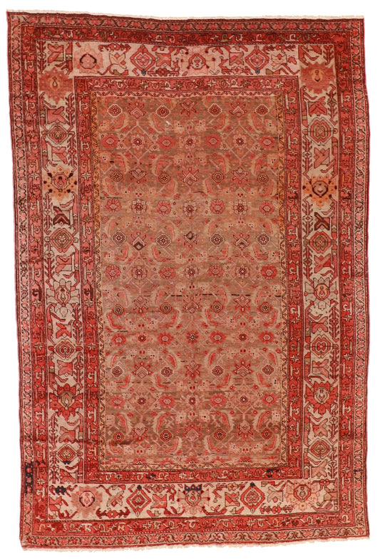 W 6.7 - L 9.9 - Hamadan Fine Geometric Rectangle - Finest Hand-Knotted Quality Wool - 8068