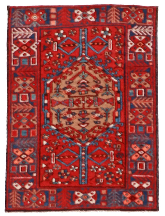 2 x 2.8 - Karajeh Wool Geometric Rectangle - Finest Hand-Knotted Quality Wool — 8155