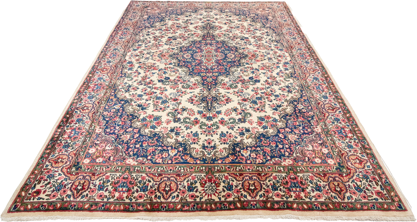 W 6.6 L 9.8 Kerman 100% Wool Hand-Woven All-Over Design - 8298