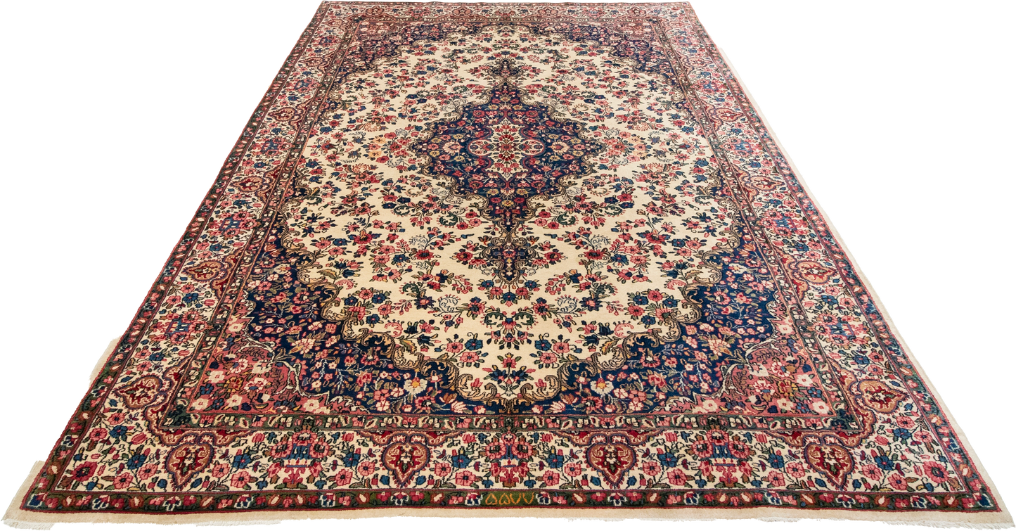W 6.6 L 9.8 Kerman 100% Wool Hand-Woven All-Over Design - 8298