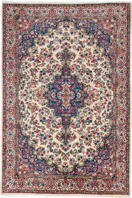 W 6.6 L 9.8 Kerman 100% Wool Hand-Woven All-Over Design - 8298