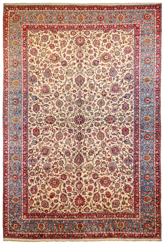 W 13.3 - L 19.8 - Kerman Silk Floral Rectangle - Finest Hand-Knotted Quality Wool - 8530