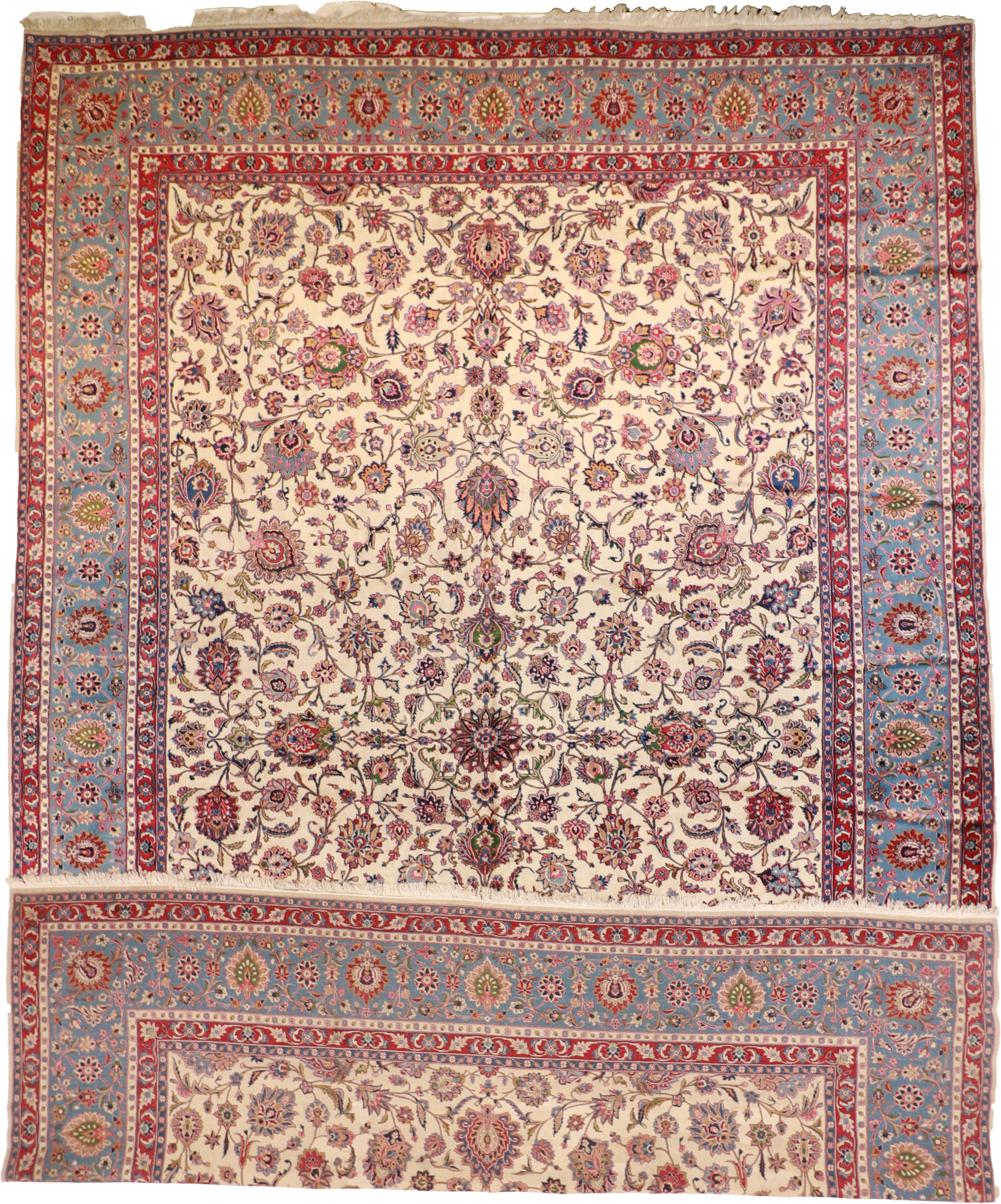 W 13.3 L 19.8 Kerman 100% Silk Hand-Woven Floral Design - 8530