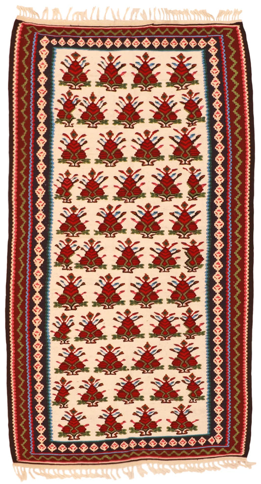 3.8 x 6.7 - Kilim Wool Geometric Rectangle - Finest Hand-Made Quality Wool — 8564