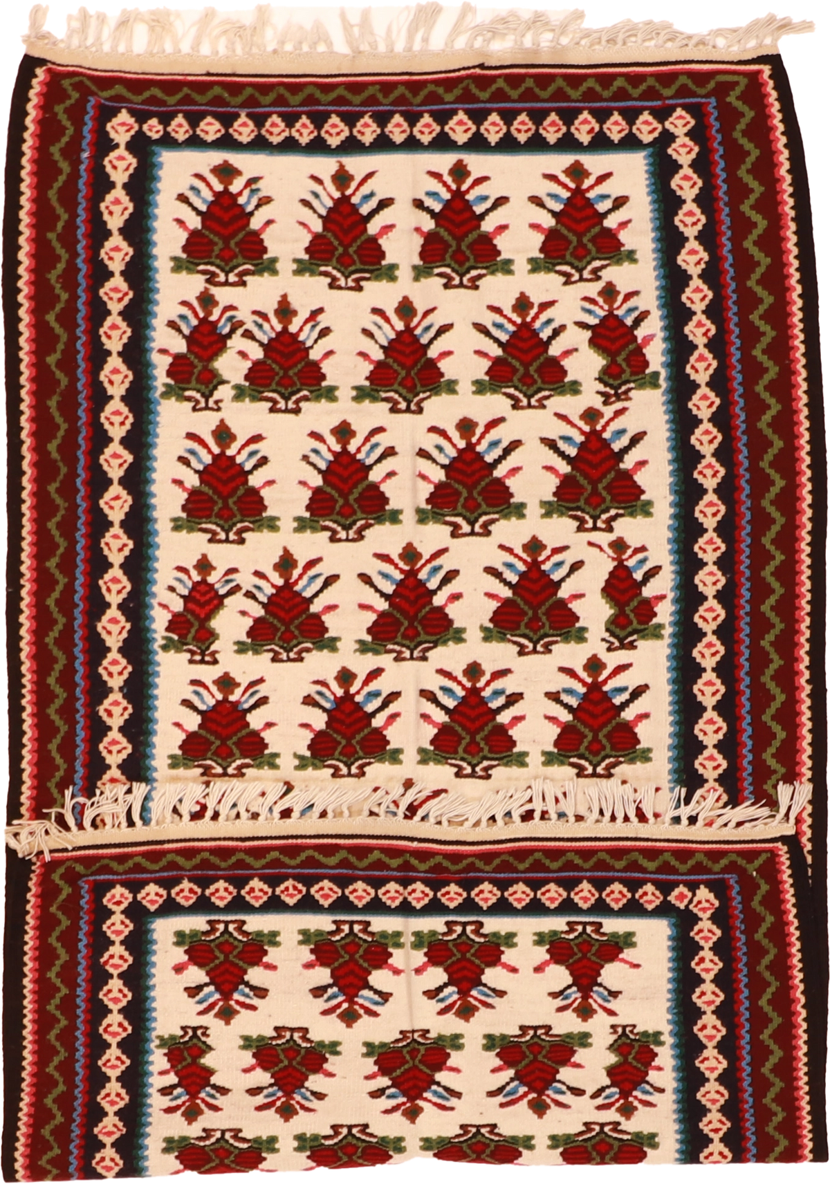 W 3.8 L 6.7 Kilim 100% Wool Hand-Woven All-Over Design - 8564