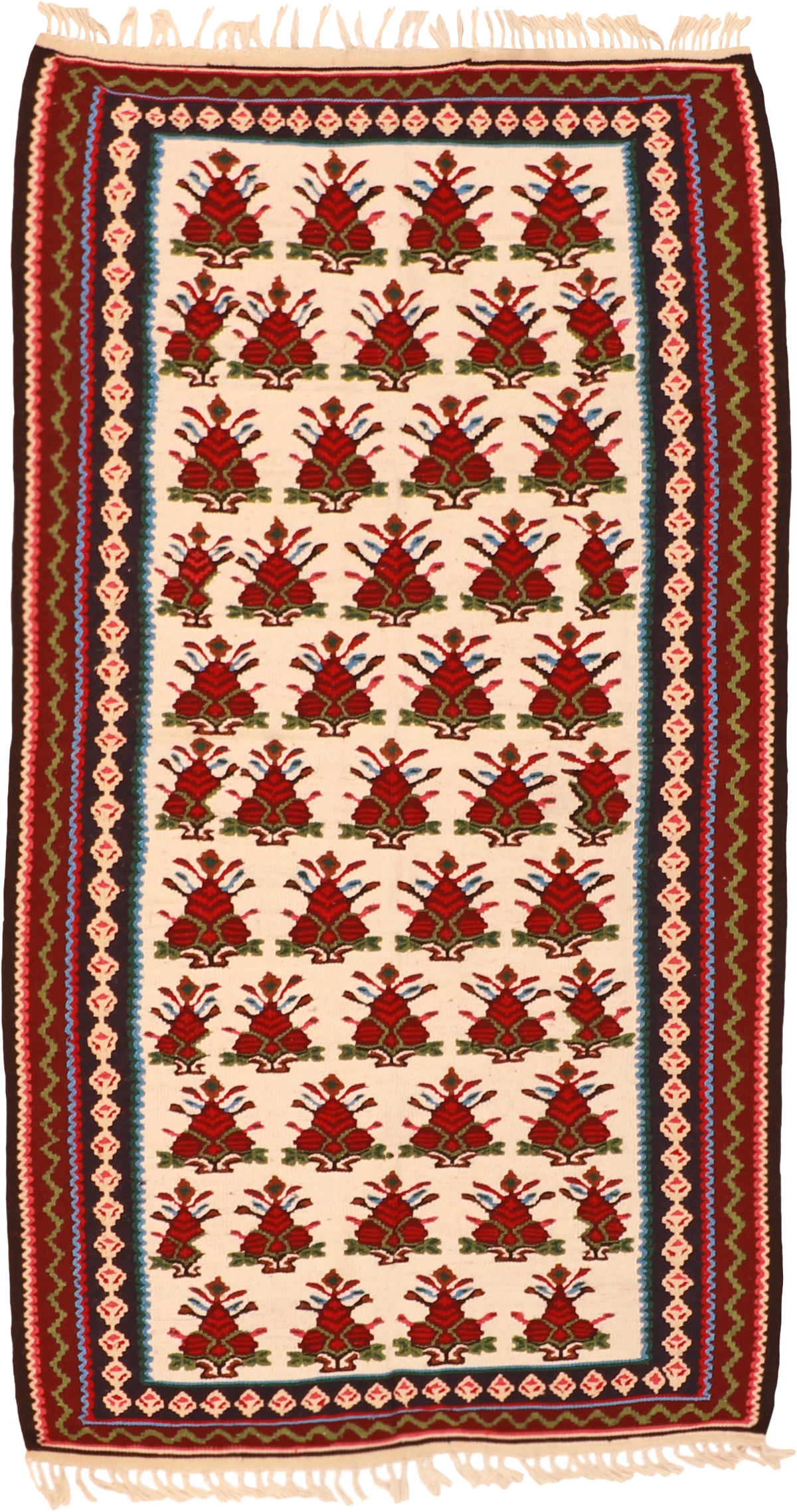 W 3.8 L 6.7 Kilim 100% Wool Hand-Woven All-Over Design - 8564