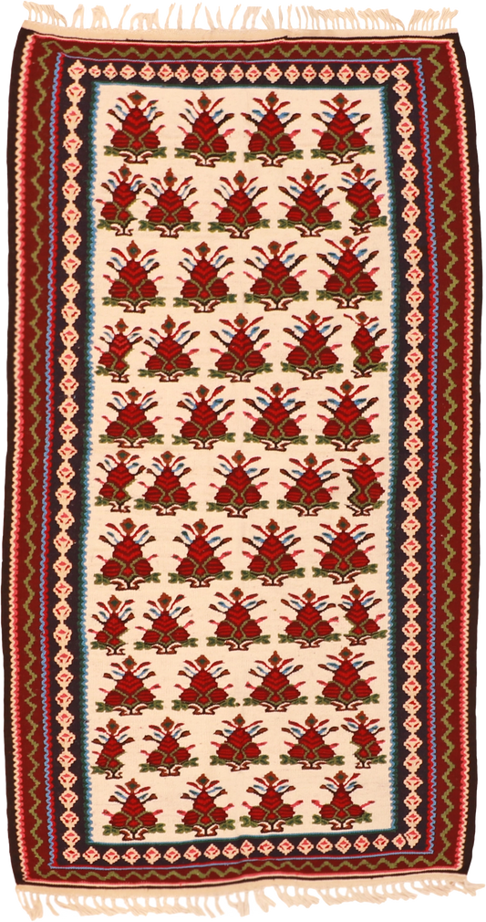 W 3.8 L 6.7 Kilim 100% Wool Hand-Woven All-Over Design - 8564