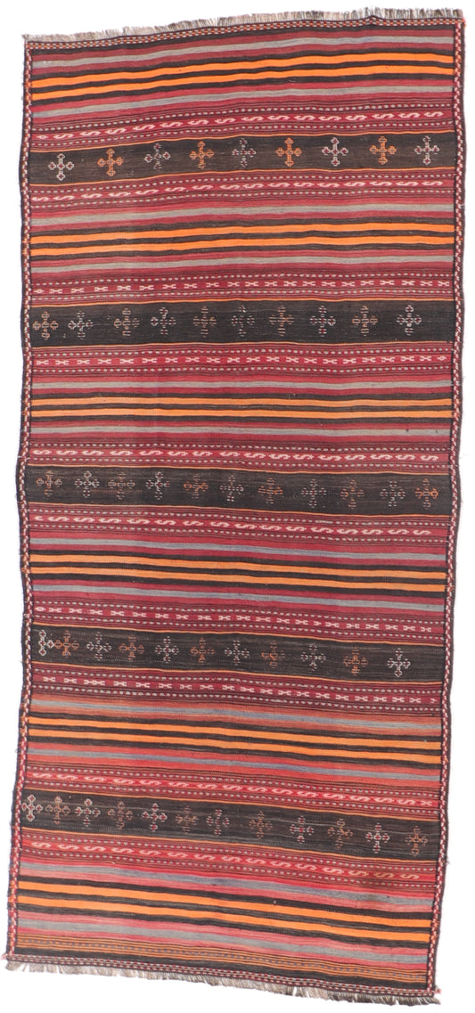 W4.7 L 10.2 Kilim Runner 100% Wool Hand-Woven All-Over Design - 8567