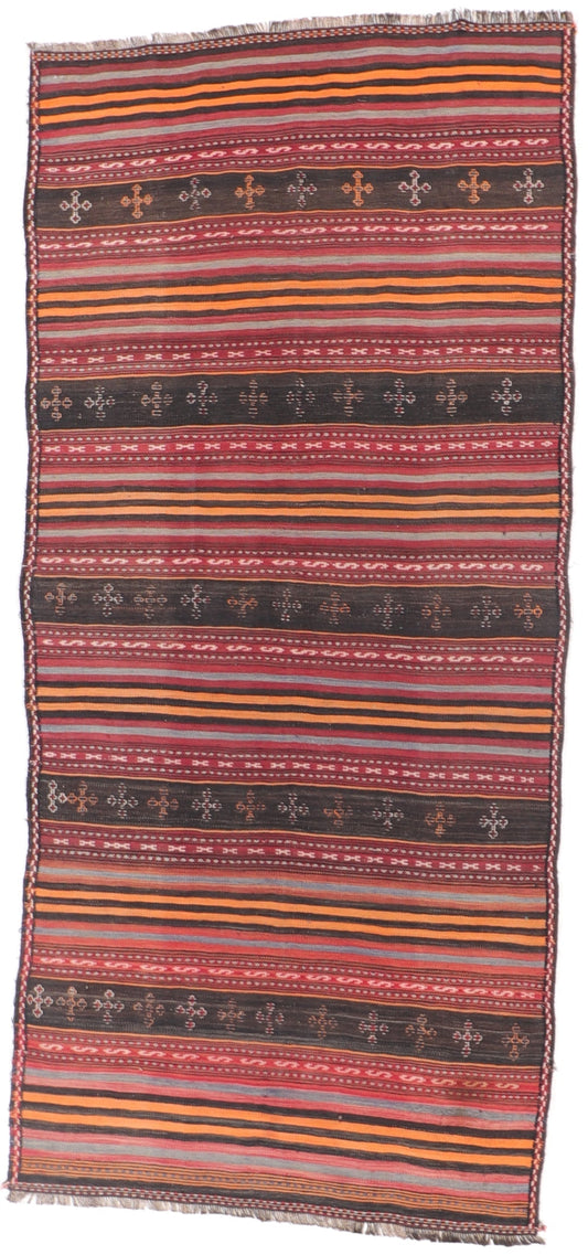 4.7 x 10.2 Wide Runner - Kilim Fine/Wool All Over Rectangle - Hand Knotted Rug — 8567