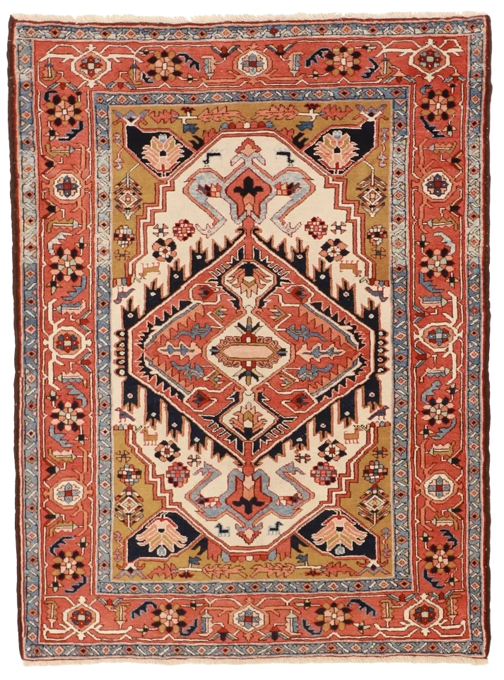 W 4.11 L 6.8 Serapie 100% Wool Hand-Woven Geometric Design - 8690