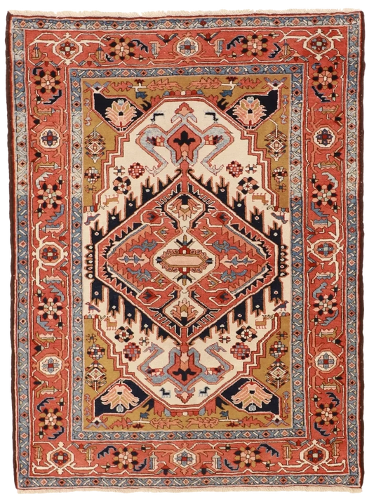 W 4.11 L 6.8 Serapie 100% Wool Hand-Woven Geometric Design - 8690