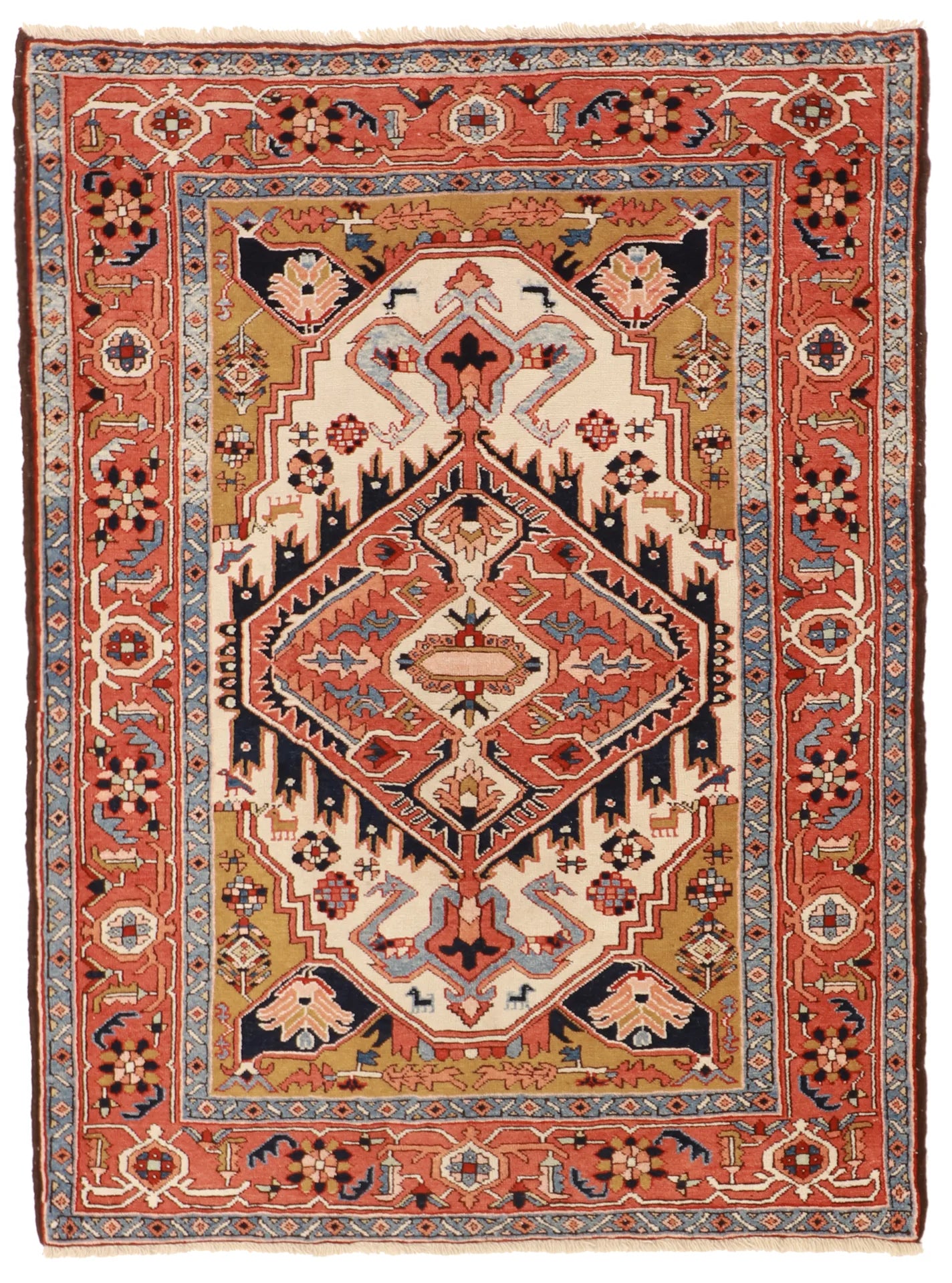 W 4.11 L 6.8 Serapie 100% Wool Hand-Woven Geometric Design - 8690