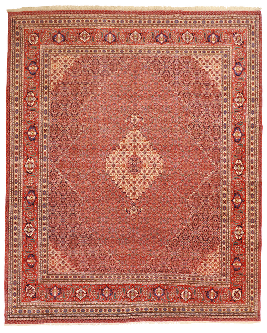 W 10.4 L 12.7 Bijar 100% Wool Hand-Woven Geometric Design - 8716