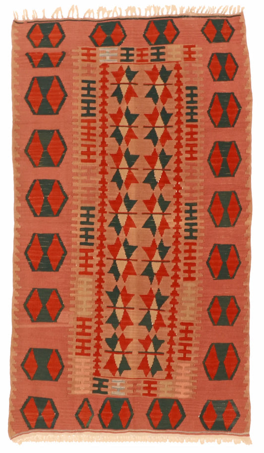 4 x 6 - Kilim Wool Geometric Rectangle - Finest Hand-Made Quality Wool — 8782