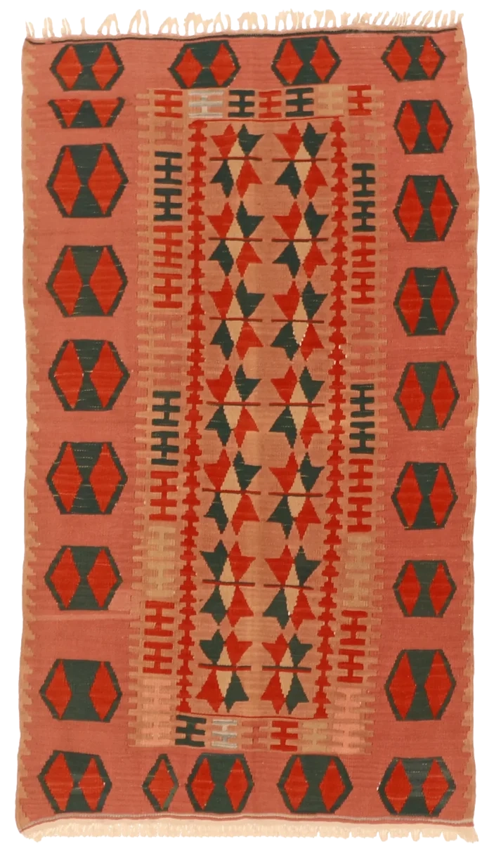 W 4 L 6 Kilim 100% Wool Hand-Woven Geometric Design - 8782