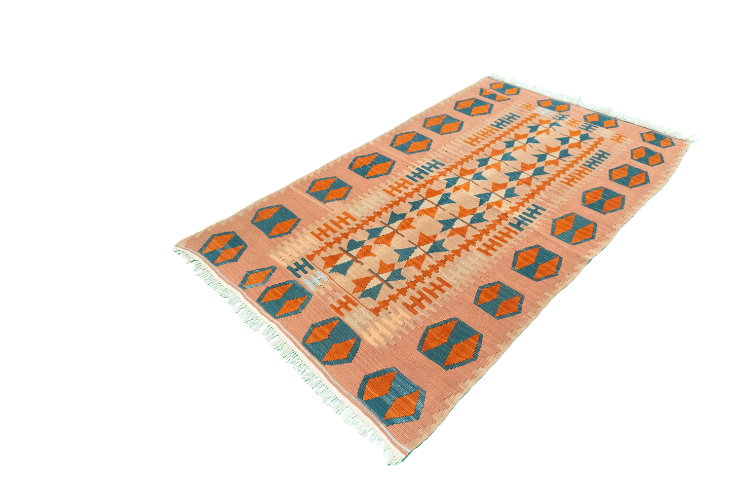 W 4 L 6 Kilim 100% Wool Hand-Woven Geometric Design - 8782