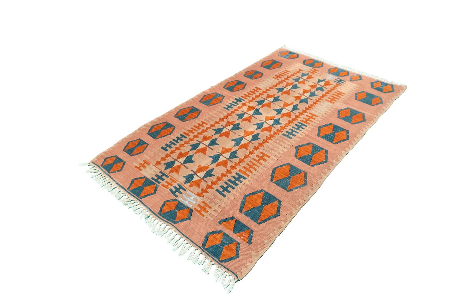 W 4 L 6 Kilim 100% Wool Hand-Woven Geometric Design - 8782