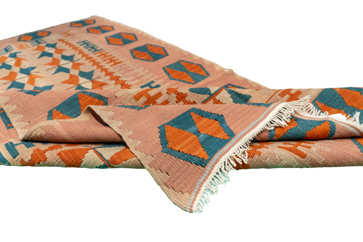W 4 L 6 Kilim 100% Wool Hand-Woven Geometric Design - 8782
