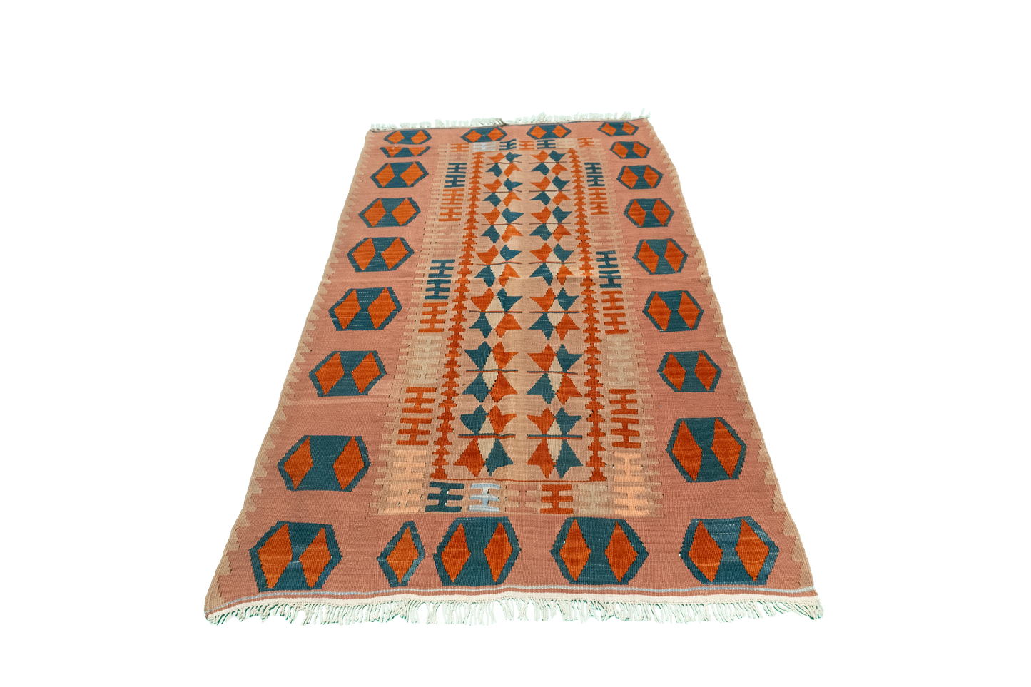W 4 L 6 Kilim 100% Wool Hand-Woven Geometric Design - 8782