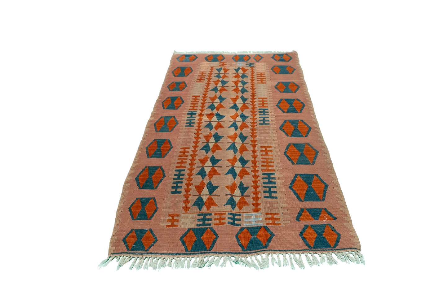 W 4 L 6 Kilim 100% Wool Hand-Woven Geometric Design - 8782