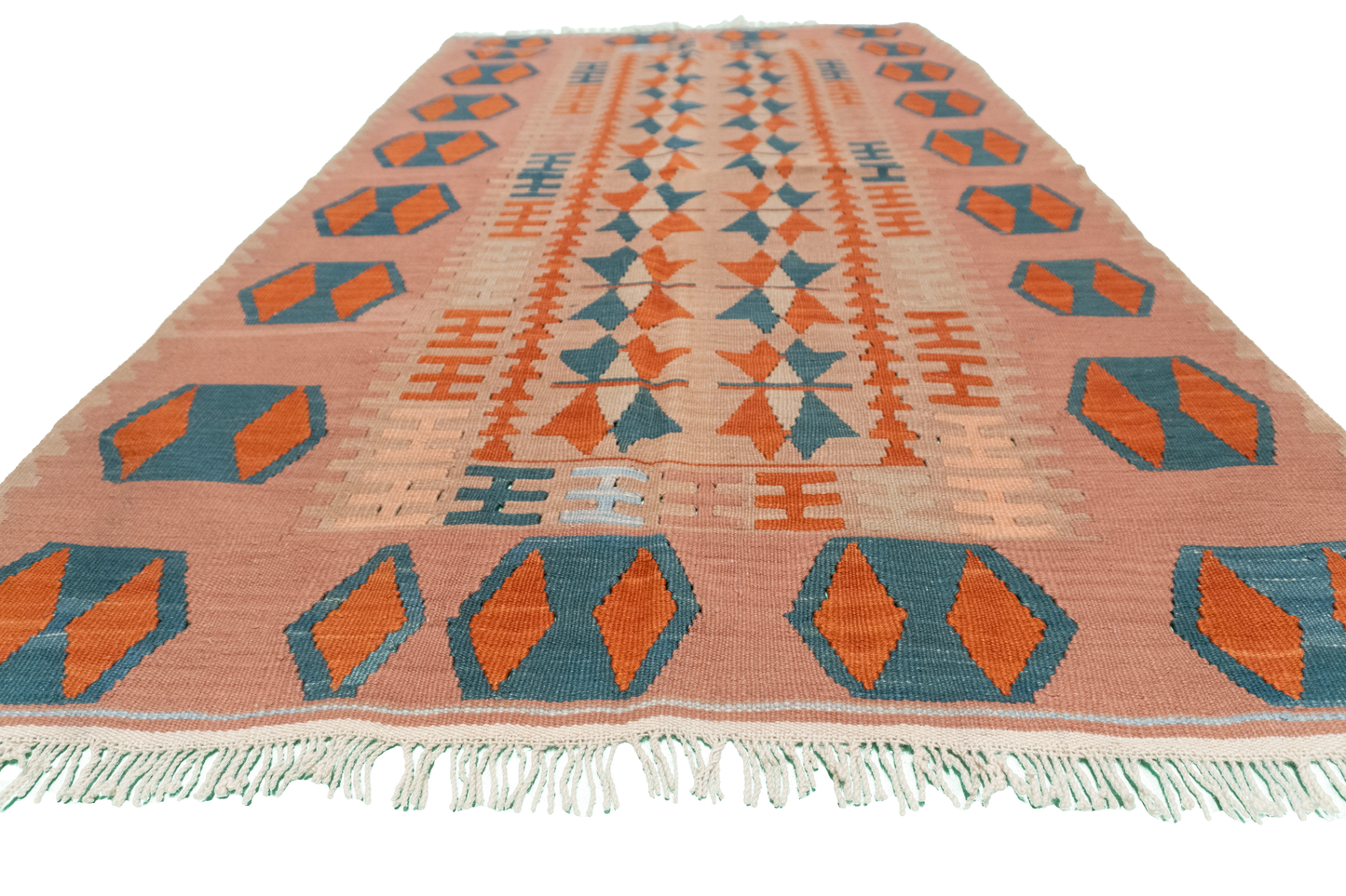 W 4 L 6 Kilim 100% Wool Hand-Woven Geometric Design - 8782