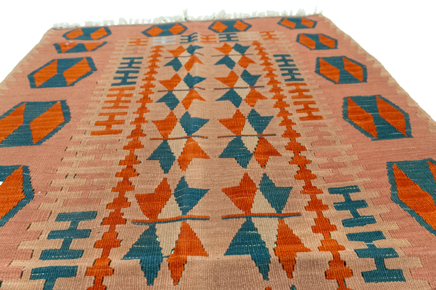 W 4 L 6 Kilim 100% Wool Hand-Woven Geometric Design - 8782