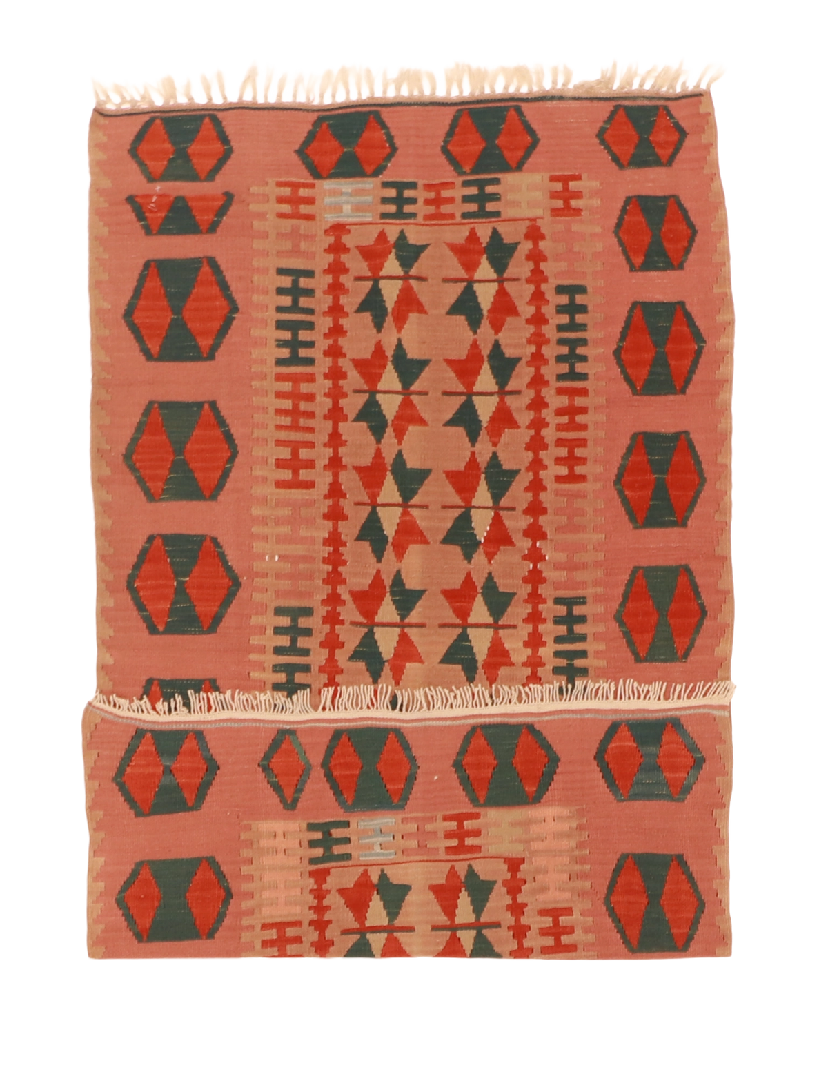 W 4 L 6 Kilim 100% Wool Hand-Woven Geometric Design - 8782