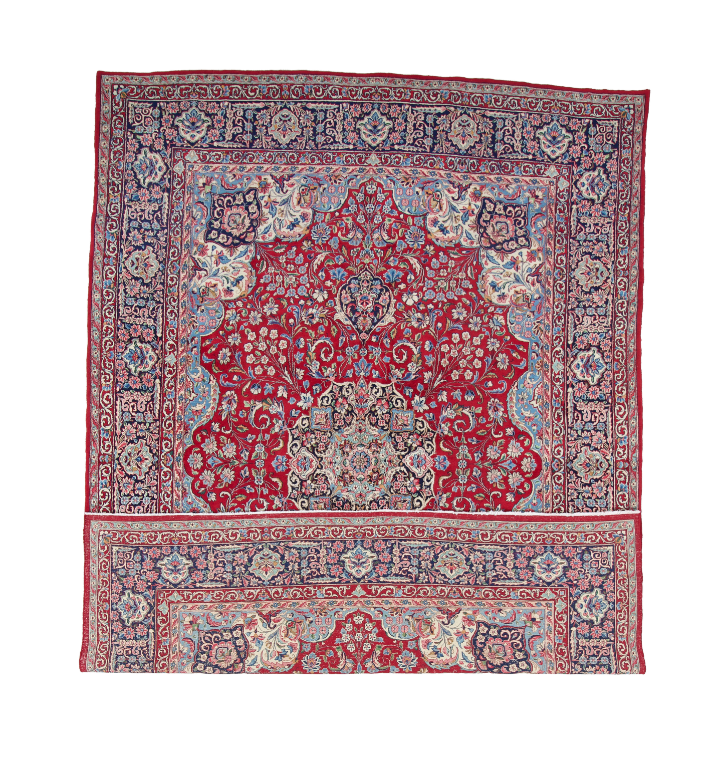 W 9.9 L 13.4 Kerman 100% Wool Hand-Woven Floral Design - 8816