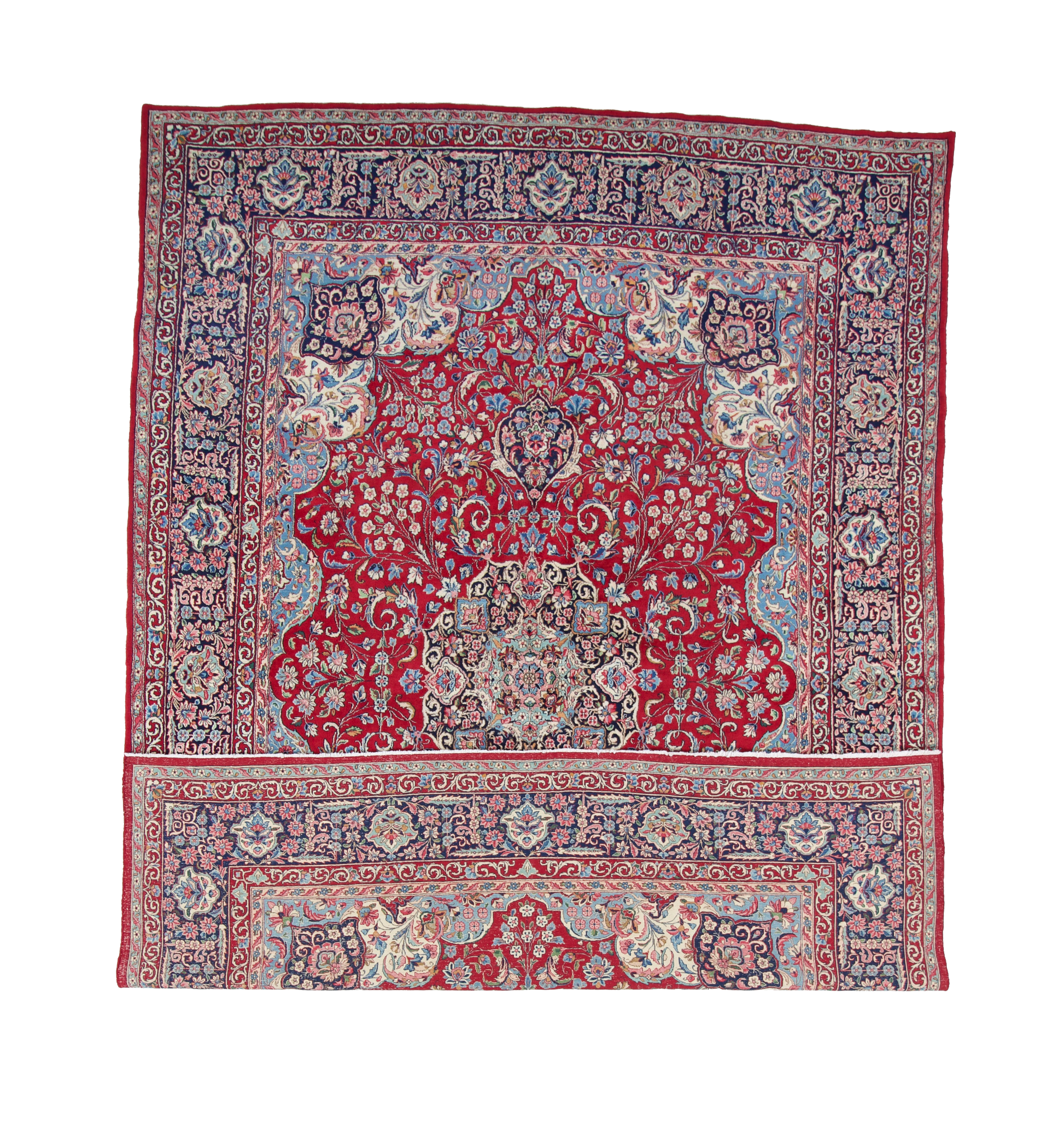 W 9.9 L 13.4 Kerman 100% Wool Hand-Woven Floral Design - 8816