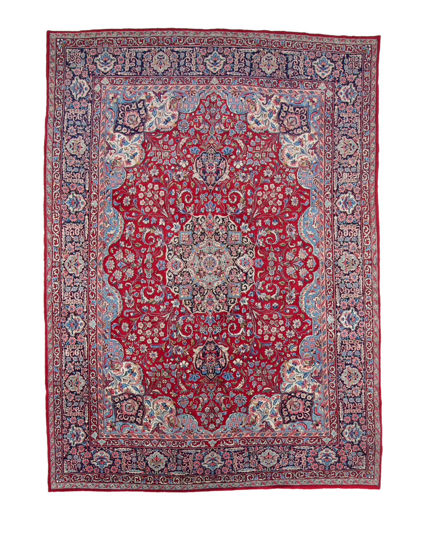 W 9.9 L 13.4 Kerman 100% Wool Hand-Woven Floral Design - 8816