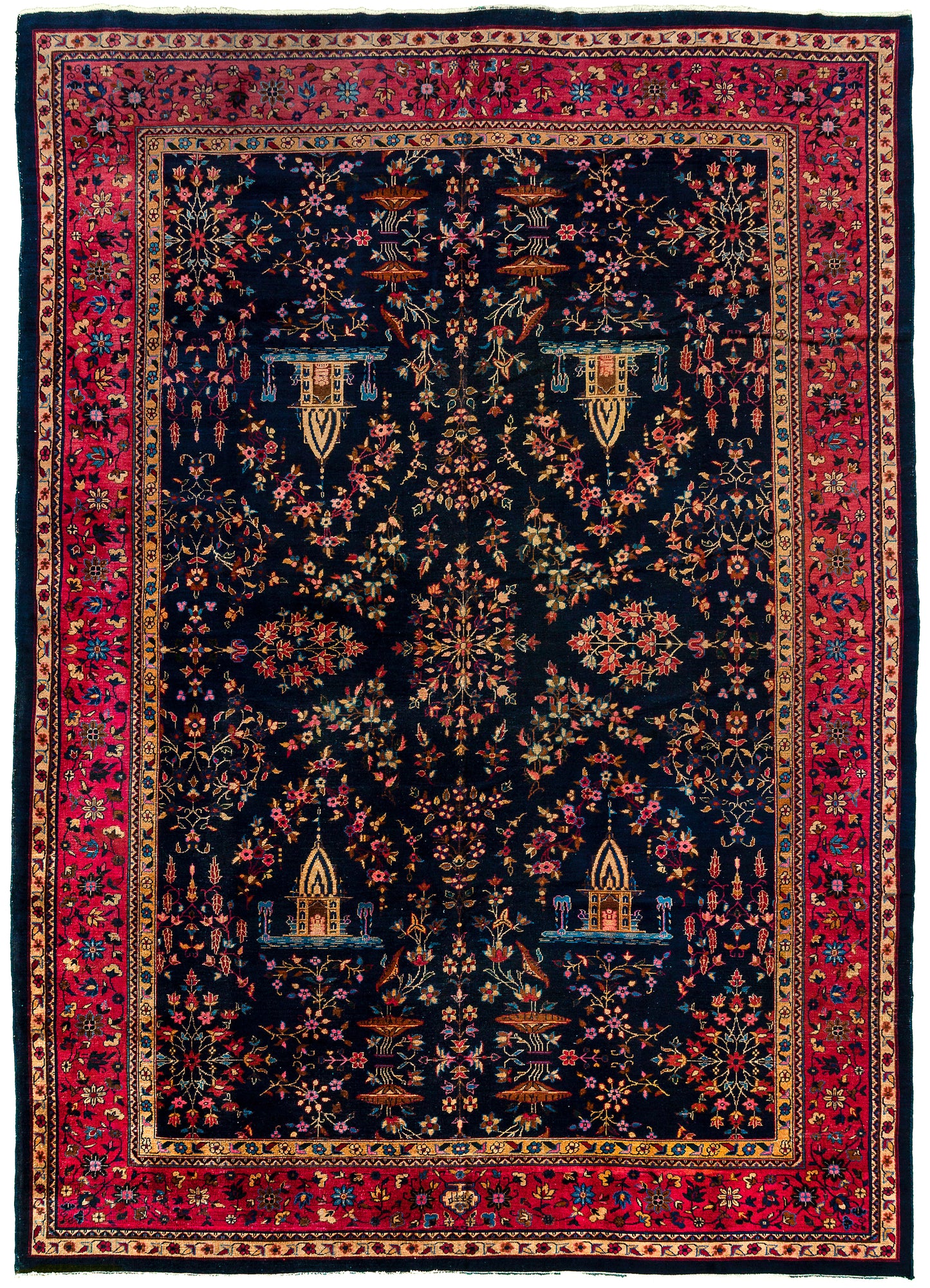 W 9.10 - L 14 - Sarouk Fine All Over Rectangle - Finest Hand-Knotted Quality Wool - 8848