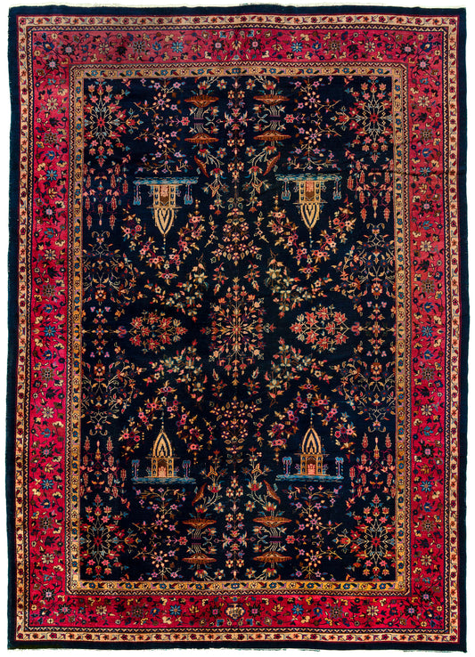 W 9.10 - L 14 - Sarouk Fine All Over Rectangle - Finest Hand-Knotted Quality Wool - 8848