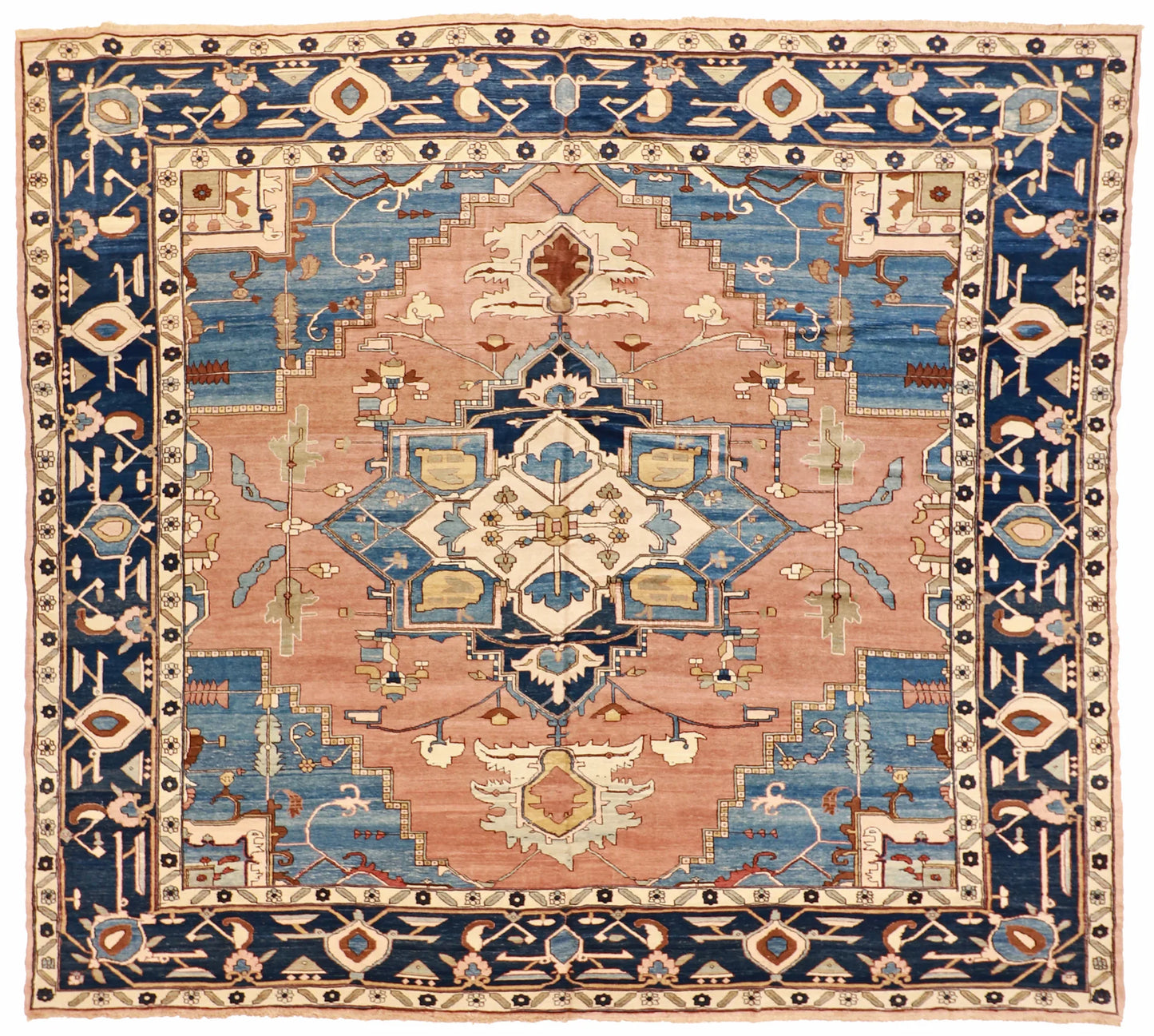 W 13.2 - L 12 - Serapie Wool All Over Square - Finest Hand-Knotted Quality Wool - 9047