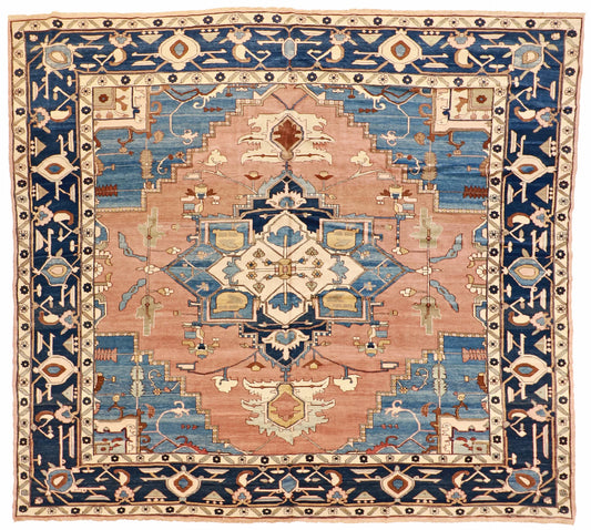 W 13.2 - L 12 - Serapie Wool All Over Square - Finest Hand-Knotted Quality Wool - 9047