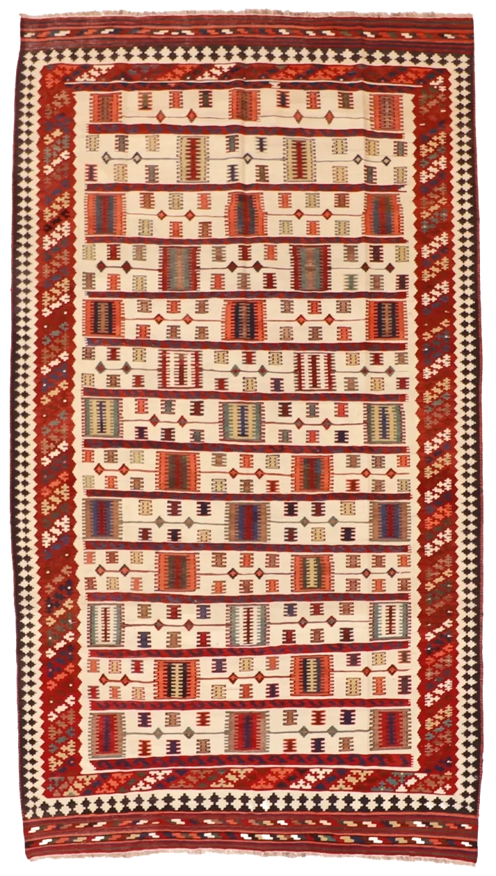 W 5.7 L 9.10 Gashgaie 100% Wool Hand-Woven Geometric Design - 9145
