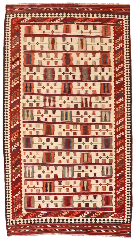 W 5.7 L 9.10 Gashgaie 100% Wool Hand-Woven Geometric Design - 9145