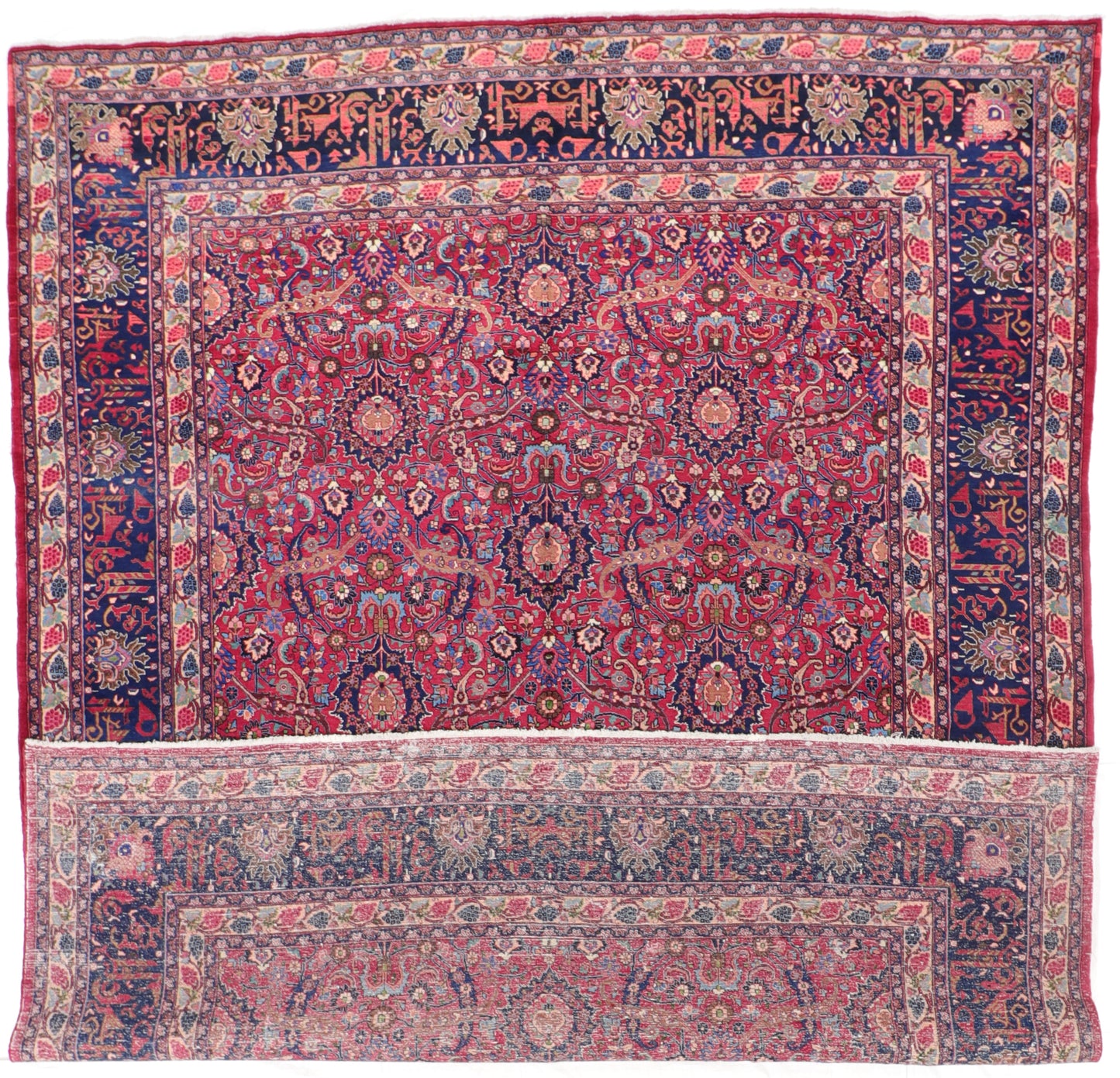 W 10.2 L 13.1 Mashad S. Antique 100% Wool Hand-Woven All-Over Design - 9217